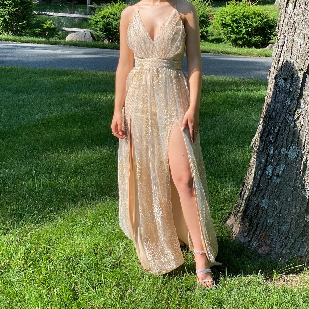 Champagne Gold Prom Dress with Slits